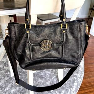 Tory Burch Black Leather Bag with Gold Accents